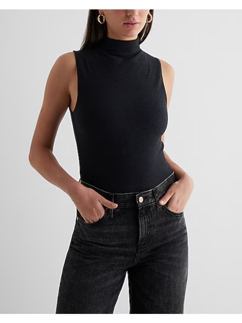NWT‎ Express Body Contour Mock Neck Bodysuit Womens Size XL Black Sleeveless
